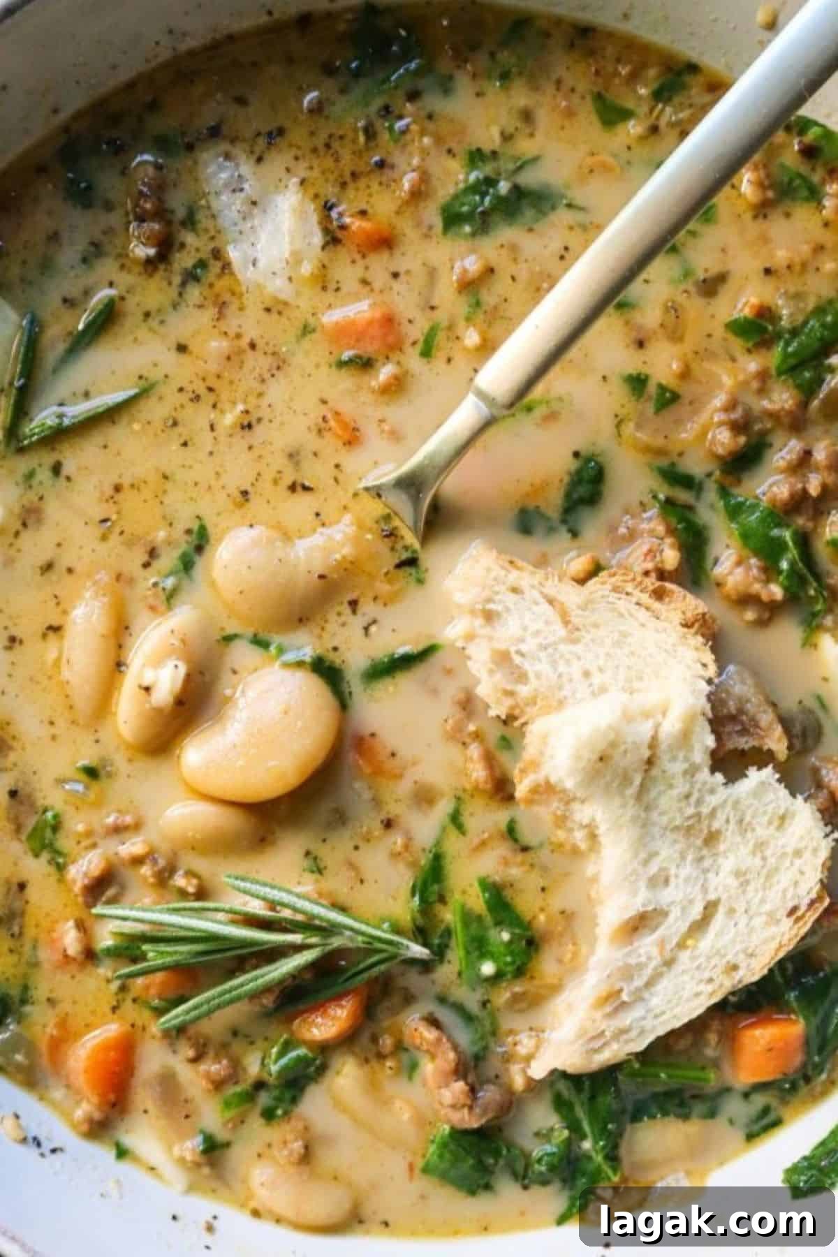 sausage and bean soup in pot