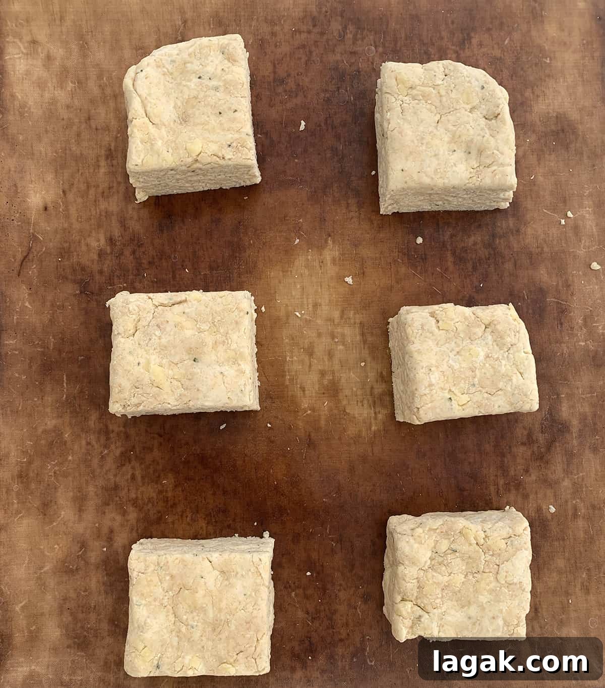 cut scone squares on a board