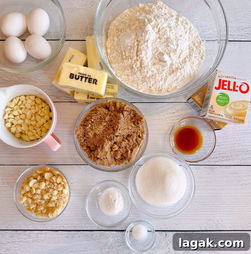 White Chocolate Macadamia Pudding Cookies Recipe 3 Ingredients for white chocolate chip macadamia nut cookies.