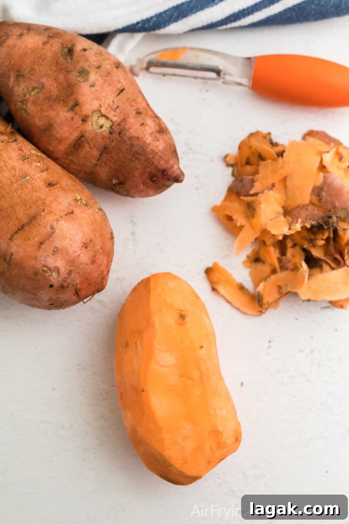 Crispy Air Fryer Sweet Potato Cubes Recipe 5 Step 1 peel potatoes