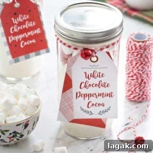 White Chocolate Peppermint Hot Cocoa Recipe 6 White Chocolate Peppermint Cocoa is for enjoying by the fire, or gifting to your favorite people. The perfect last minute gift!