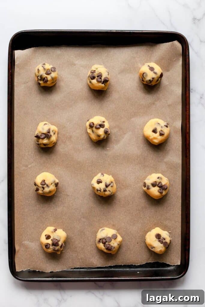 Classic Chocolate Chip Cookies Made Without Brown Sugar 9 12chocolate chip cookies without brown sugar balls on a baking sheet before baking
