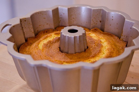 tutorial_-9 Orange cake is baked to golden brown in a bundt pan.