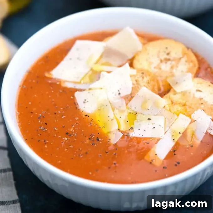 square photo of roasted garlic tomato soup