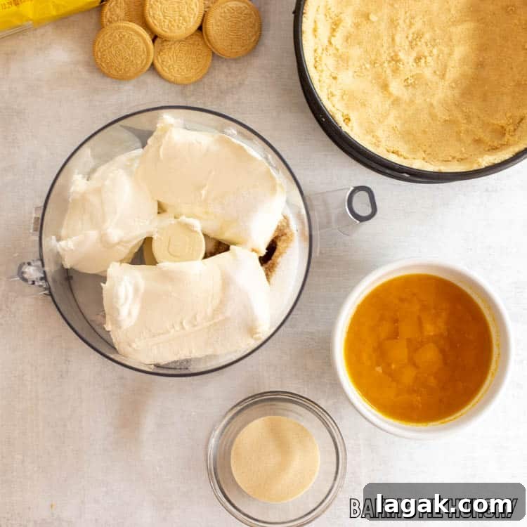 ingredients in small bowls next to crust in pan