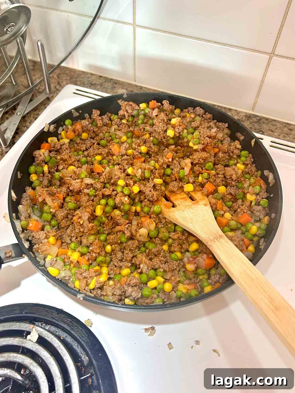 beef broth added to meat mixture.
