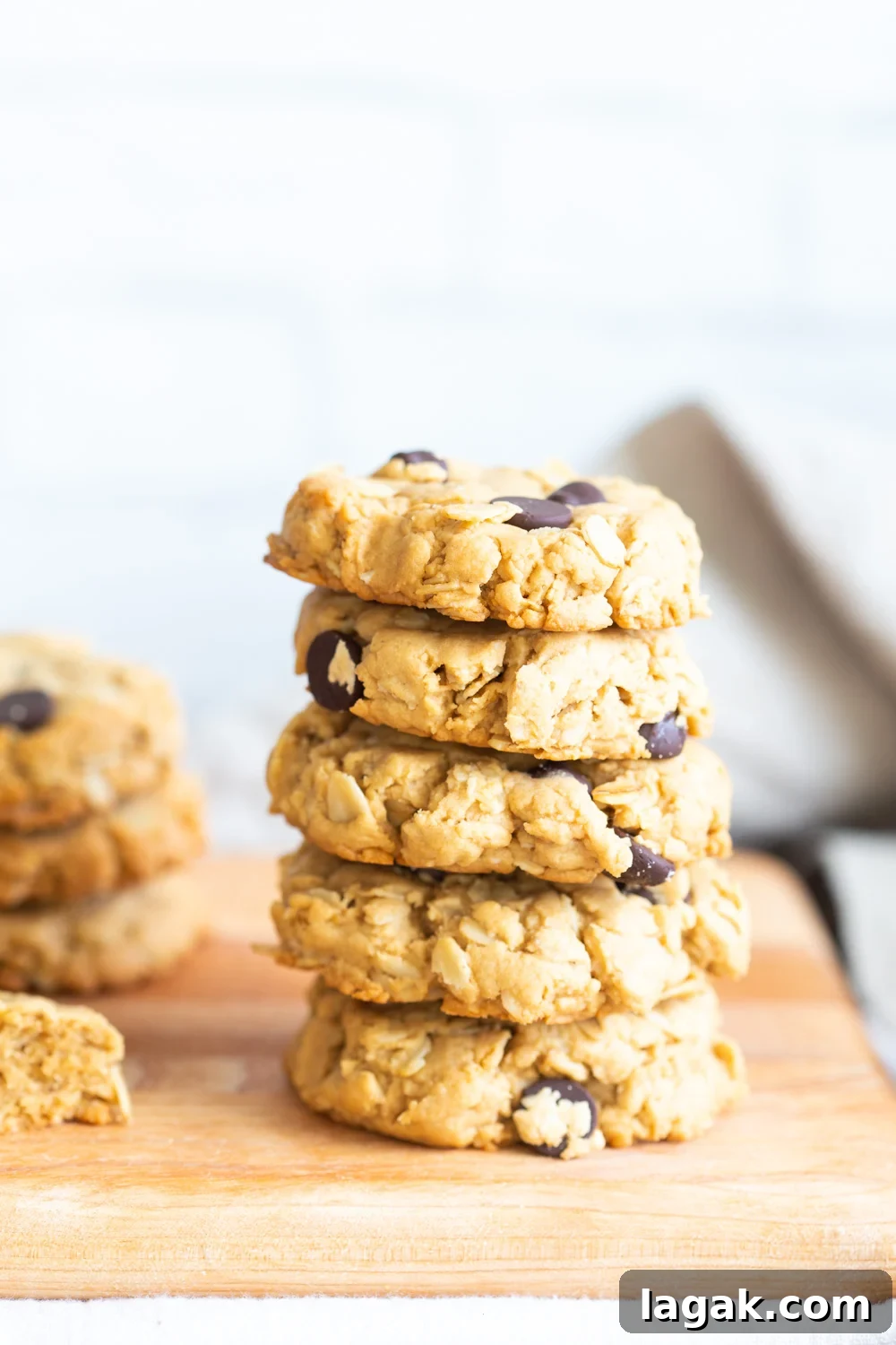 Vegan Peanut Butter Oatmeal Chocolate Chip Cookies on wood board