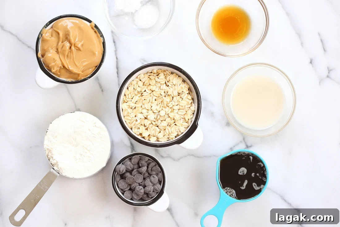 Ingredients for Vegan Peanut Butter Oatmeal Chocolate Chip Cookies