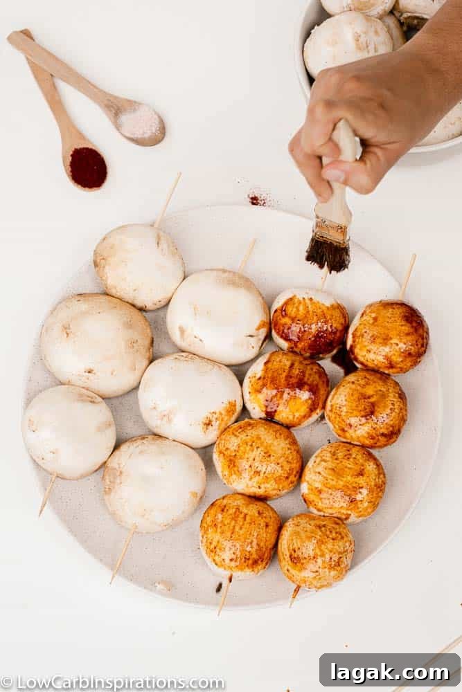 BBQ Glaze on Mushroom Skewer