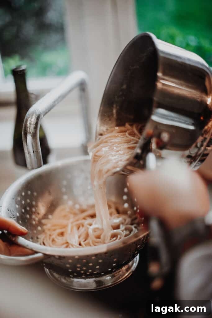 draining the spaghetti