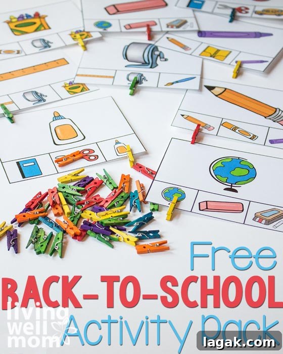 Printable Matching Games Pack for Preschoolers — Free Download 3 Pinterest image for free back-to-school activity pack.