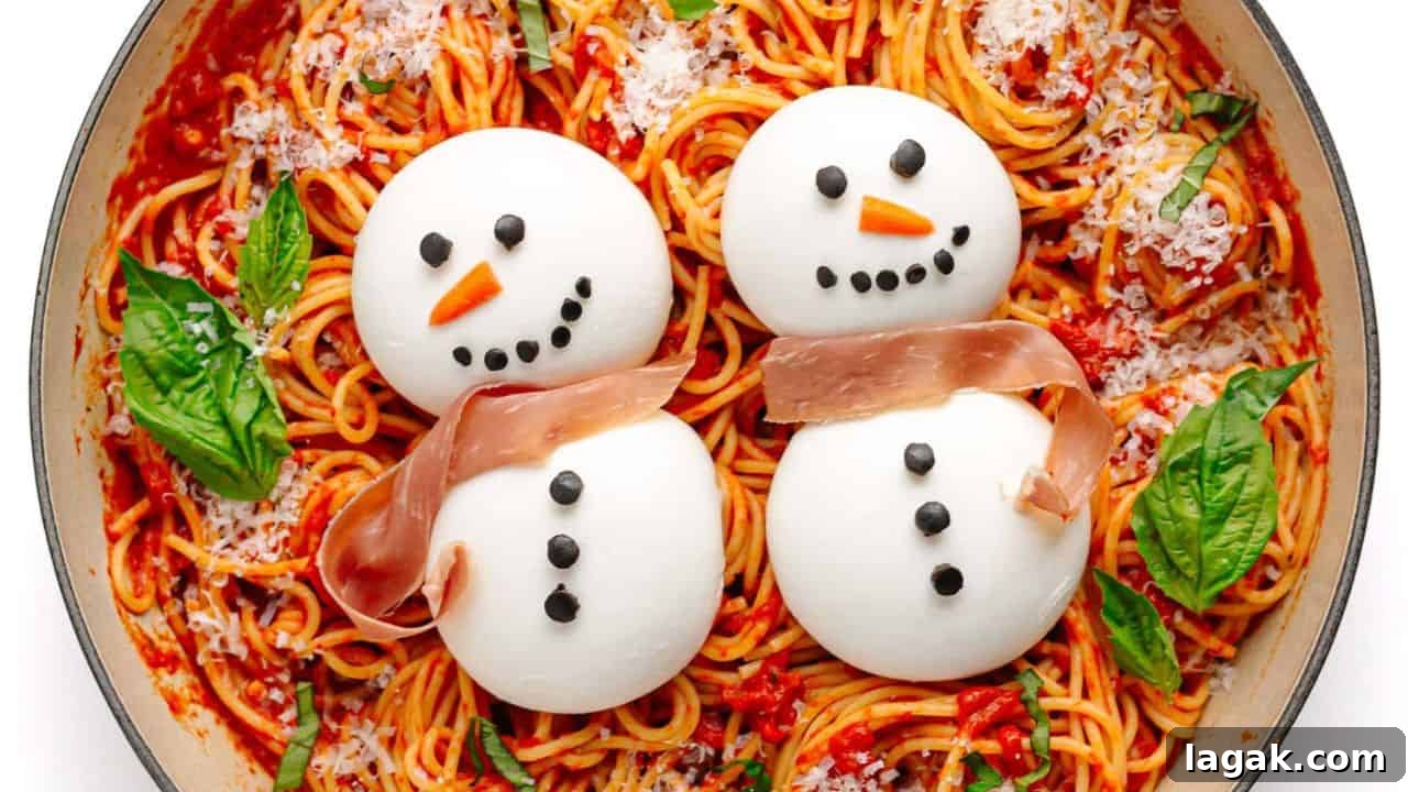 Christmas Pasta with Burrata Snowmen