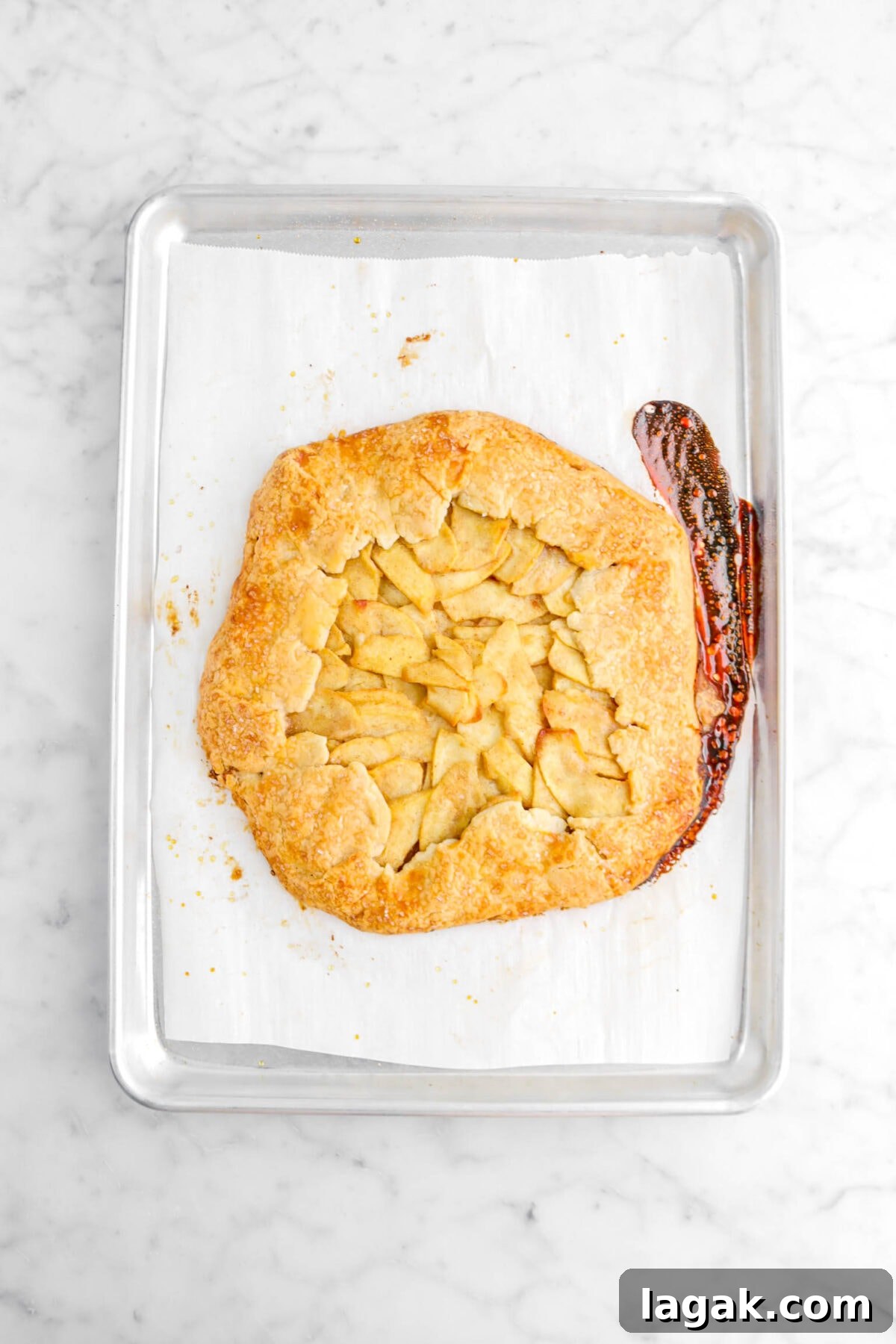 Caramel Apple Galette Recipe: Rustic Fall Dessert with Salty Caramel 18 baked galette on sheet pan