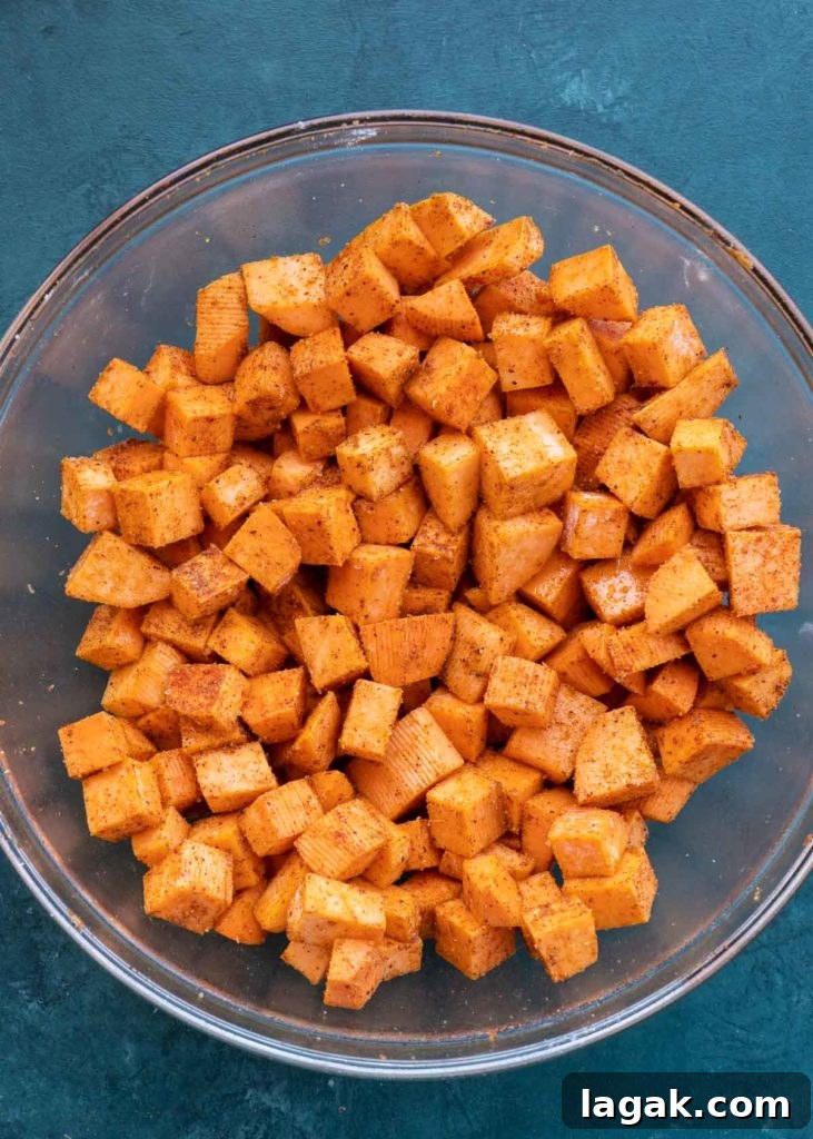 Crispy Air Fryer Sweet Potato Cubes Recipe 8 overhead shot of