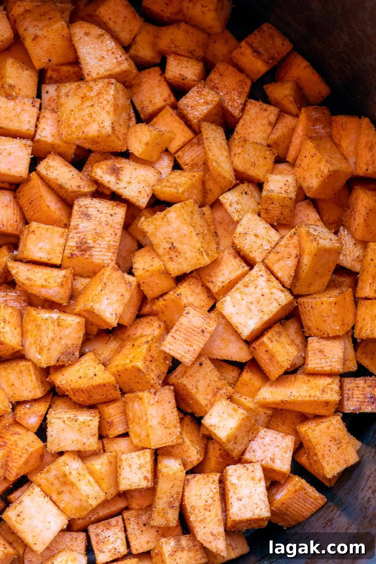 Crispy Air Fryer Sweet Potato Cubes Recipe 9 sweet potato cubes in air fryer