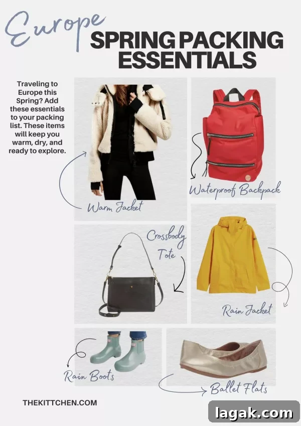 Spring Packing Essentials for Europe: What to Pack for Your Trip 3 Europe Spring Packing Essentials: prepare for Europe's unpredictable Spring weather by packing these items to keep your warm and dry.