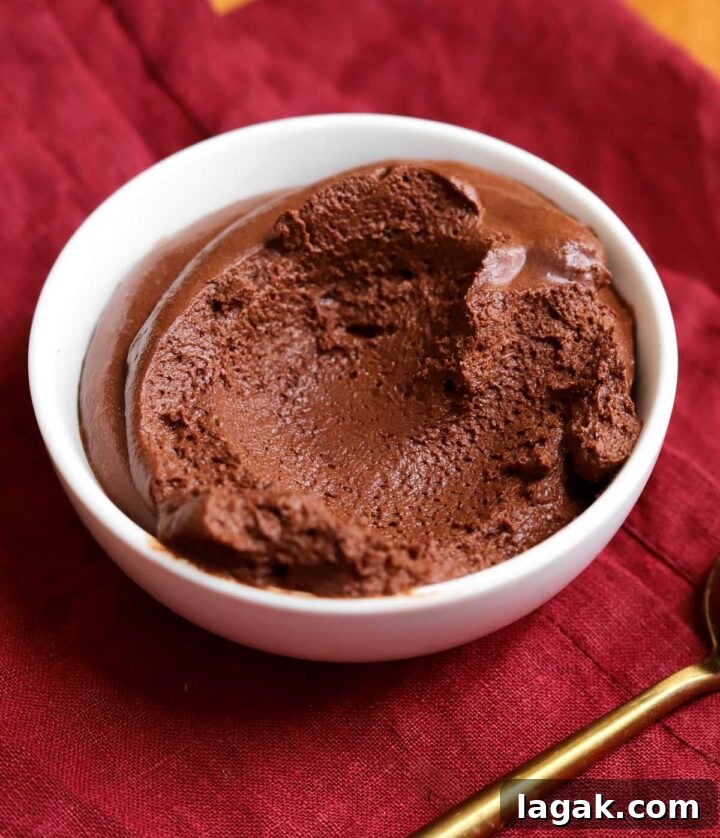 Instant Chocolate Mousse with One Ingredient — Quick Recipe 9 one ingredient chocolate mousse in serving bowl with spoon