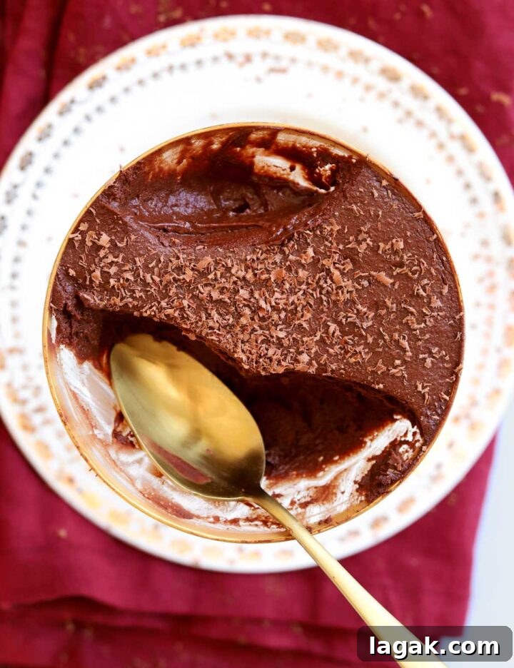 Instant Chocolate Mousse with One Ingredient — Quick Recipe 6 one ingredient chocolate mousse in dessert cup showing airy texture with spoon