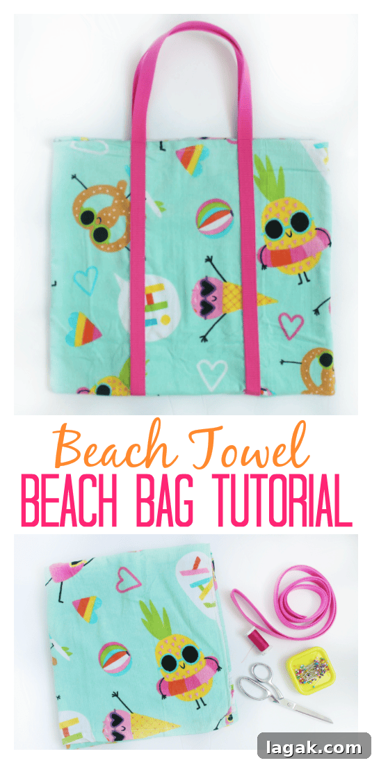 Turn a Beach Towel Into a Stylish DIY Beach Bag in Minutes 2 A DIY beach bag made out of a beach towel