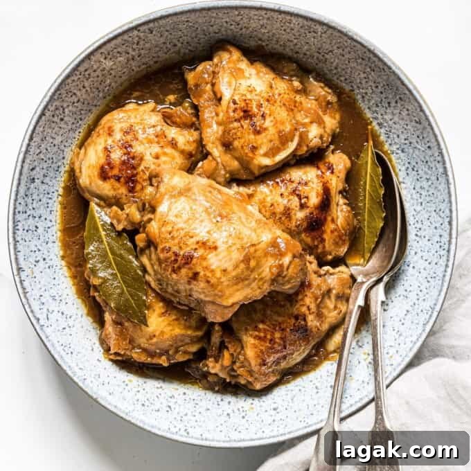 Instant Pot Filipino Chicken Adobo Recipe — Quick Authentic Flavor 7 Instant Pot Chicken Adobo in a serving bowl.