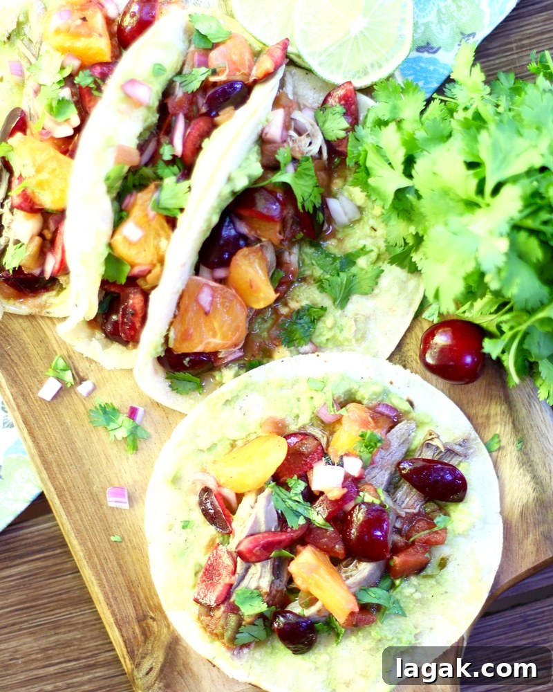 Duck Tacos with Cherry-Orange Salsa for Bold Flavor 6 Duck Tacos with Cherry Orange Salsa is a flavorful summer recipe that'll wow your tastebuds. Sweet cherries, tart citrus, avocado, onions and chiles make the dish come alive!