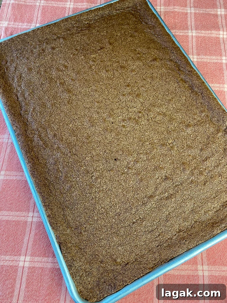 Sheet pan of brownies on a red napkin