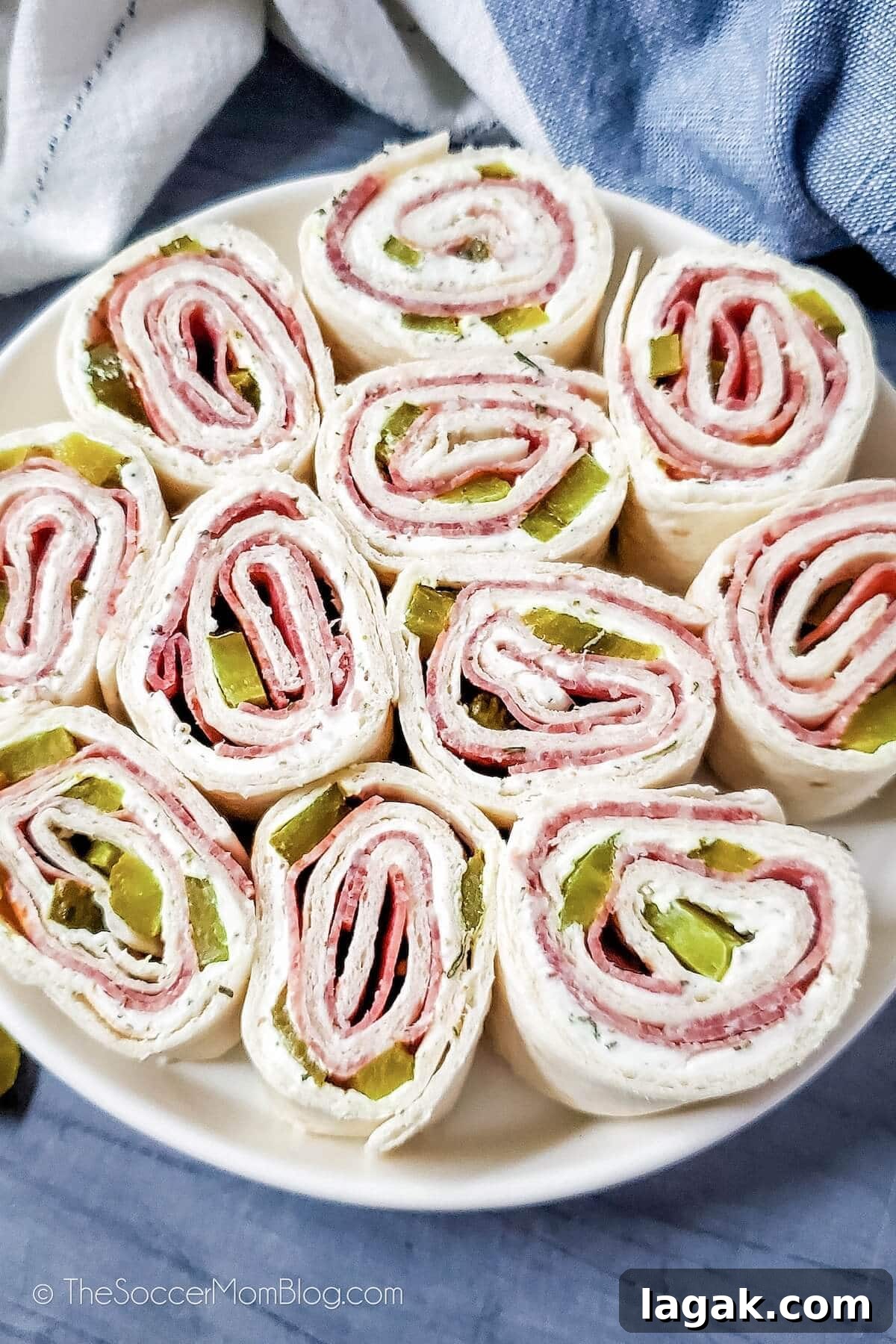 Dill Pickle Roll-Ups: Tangy Appetizer Recipe for Parties 7 Dill Pickle Pinwheels viewed from above