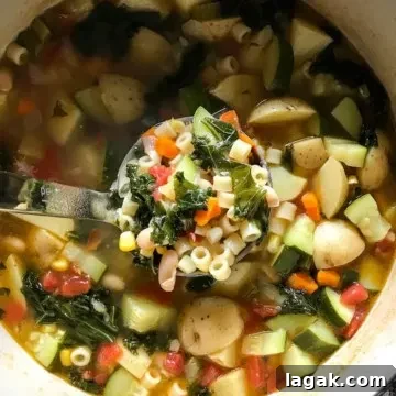 In soup pot with ladle of soup