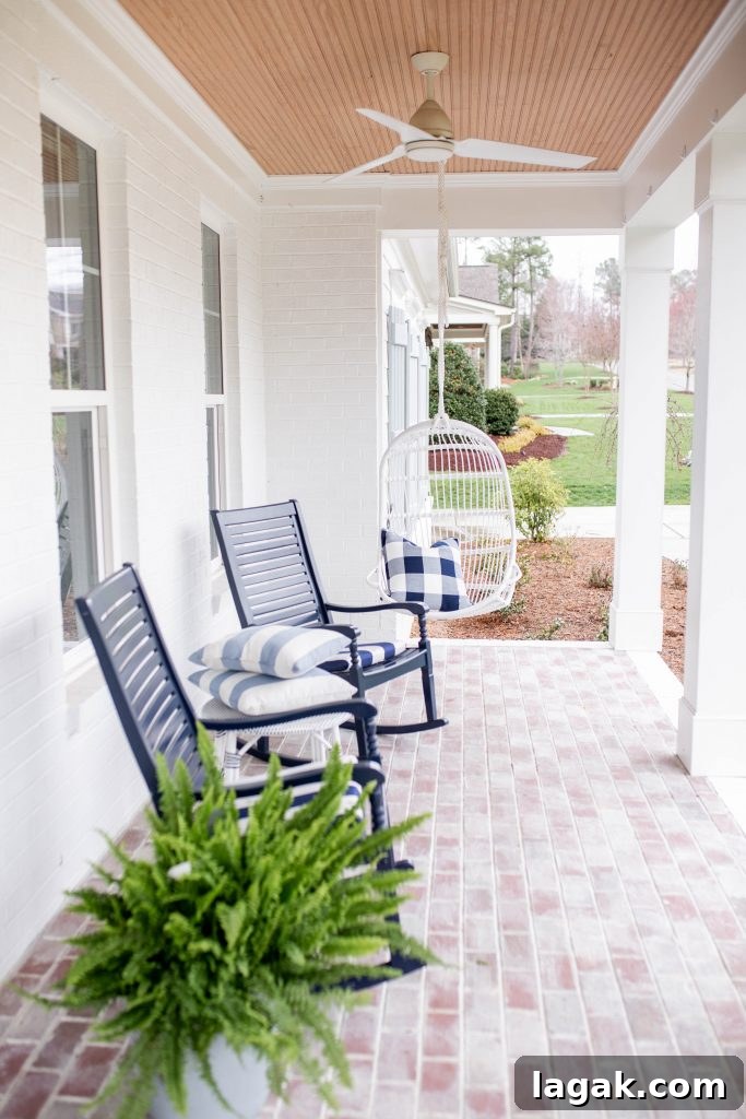 front porch with Serena and lily hanging chair