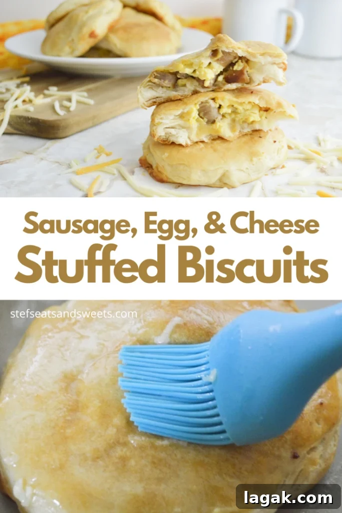 sausage egg and cheese stuffed biscuits collage 