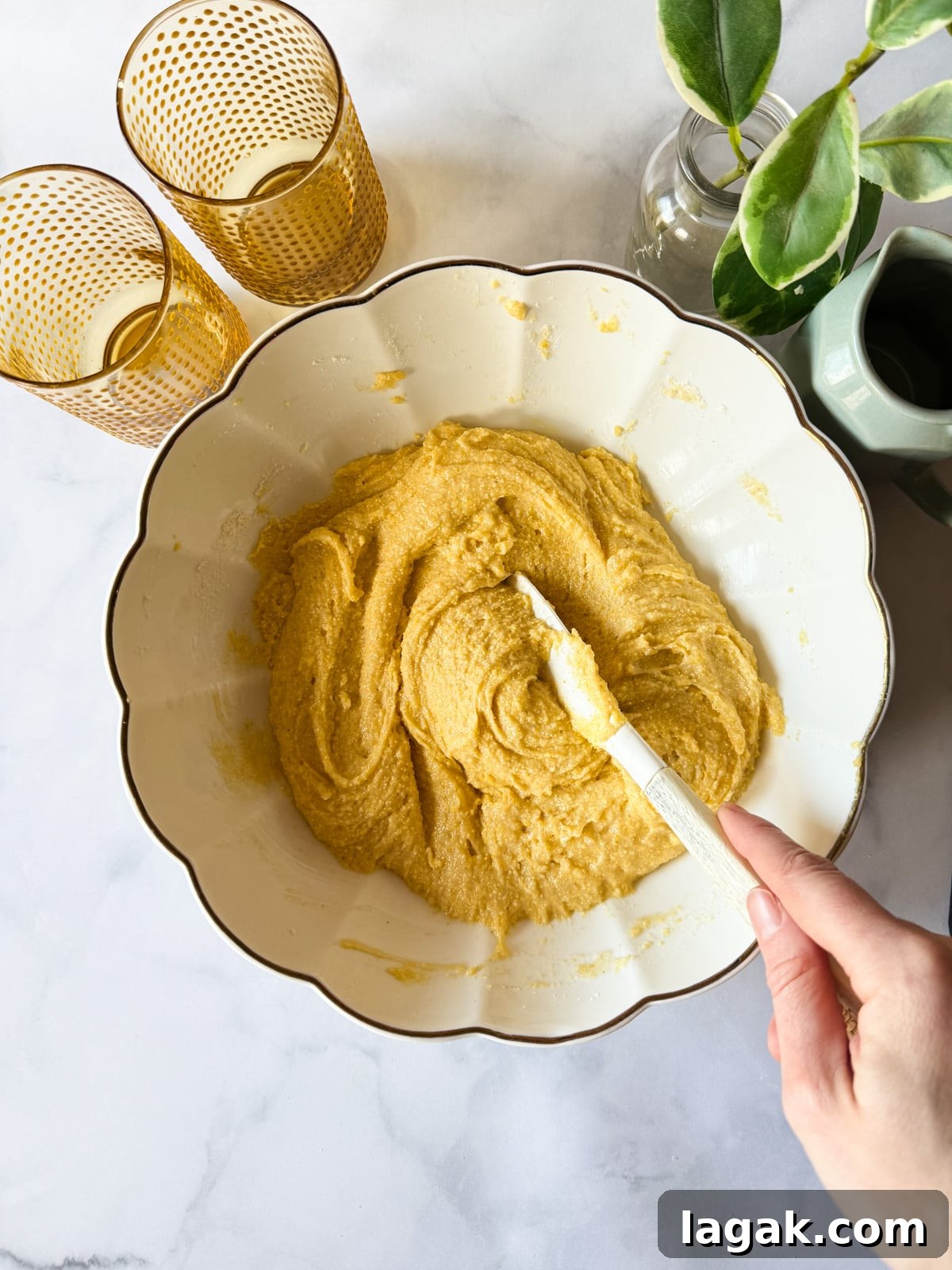 a bowl of gluten-free cornbread batter