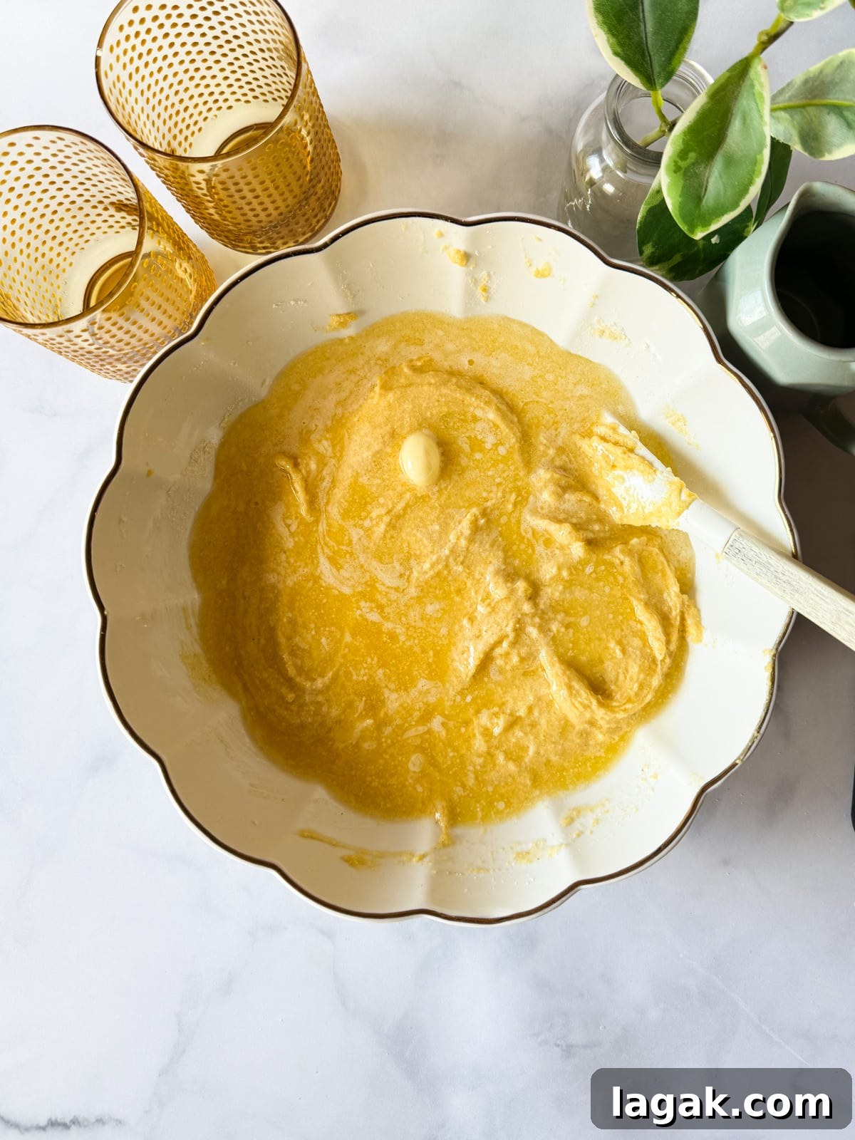 melted butter on top of gluten free cornbread batter