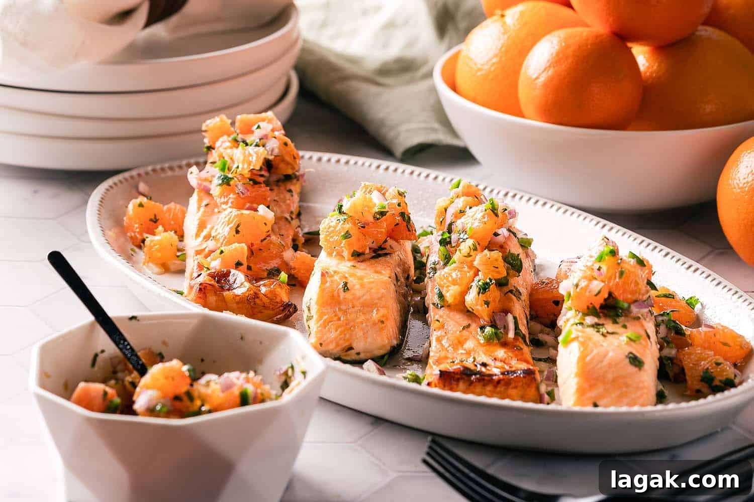 Salmon with Orange Salsa on Platter