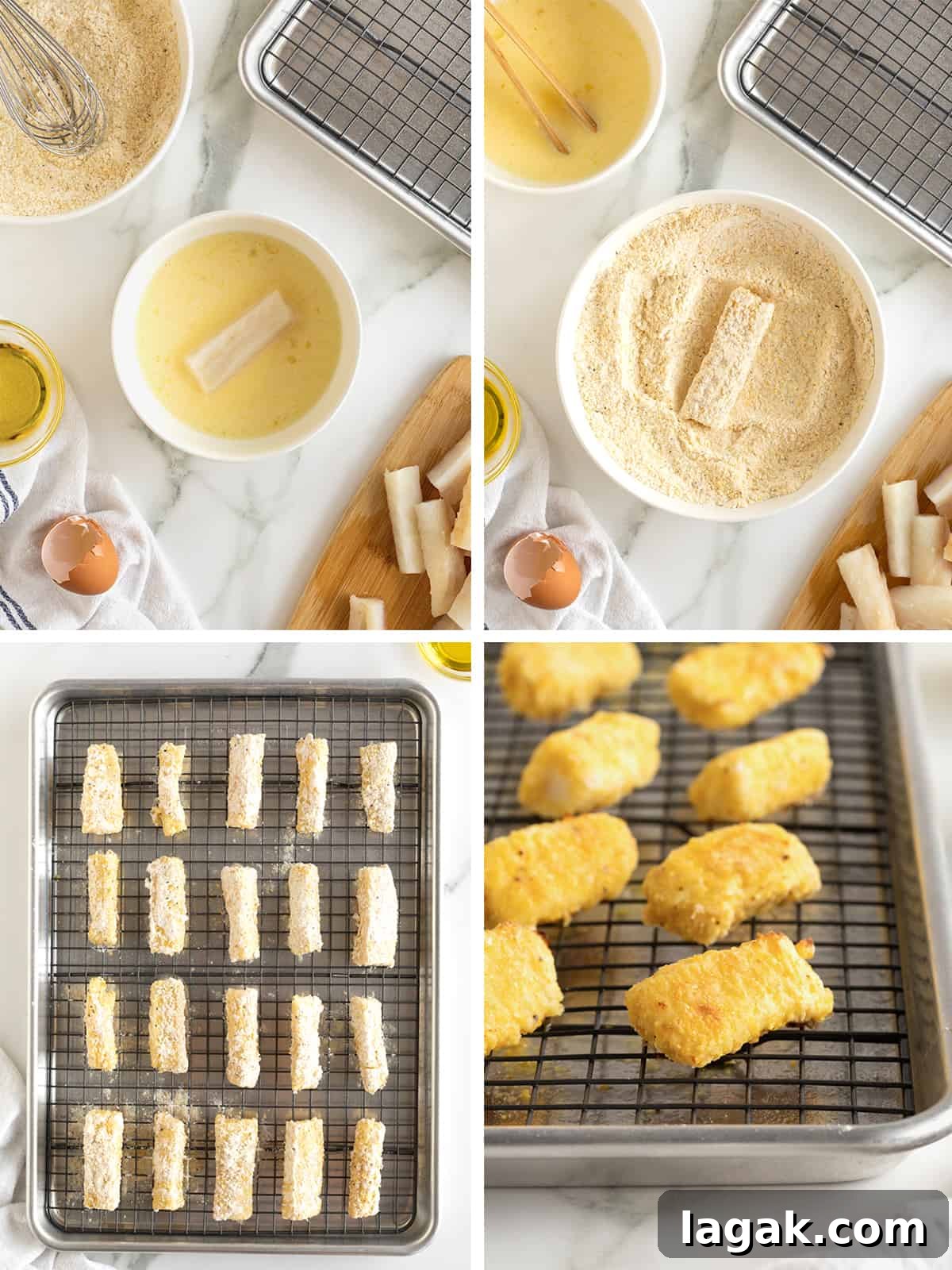 Crispy Oven-Baked Fish Sticks with Lemon Garlic Dip 11 Steps to make baked fish sticks.
