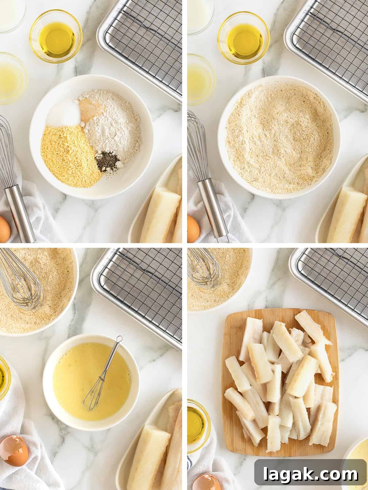 Crispy Oven-Baked Fish Sticks with Lemon Garlic Dip 10 Steps to make homemade baked fish sticks.