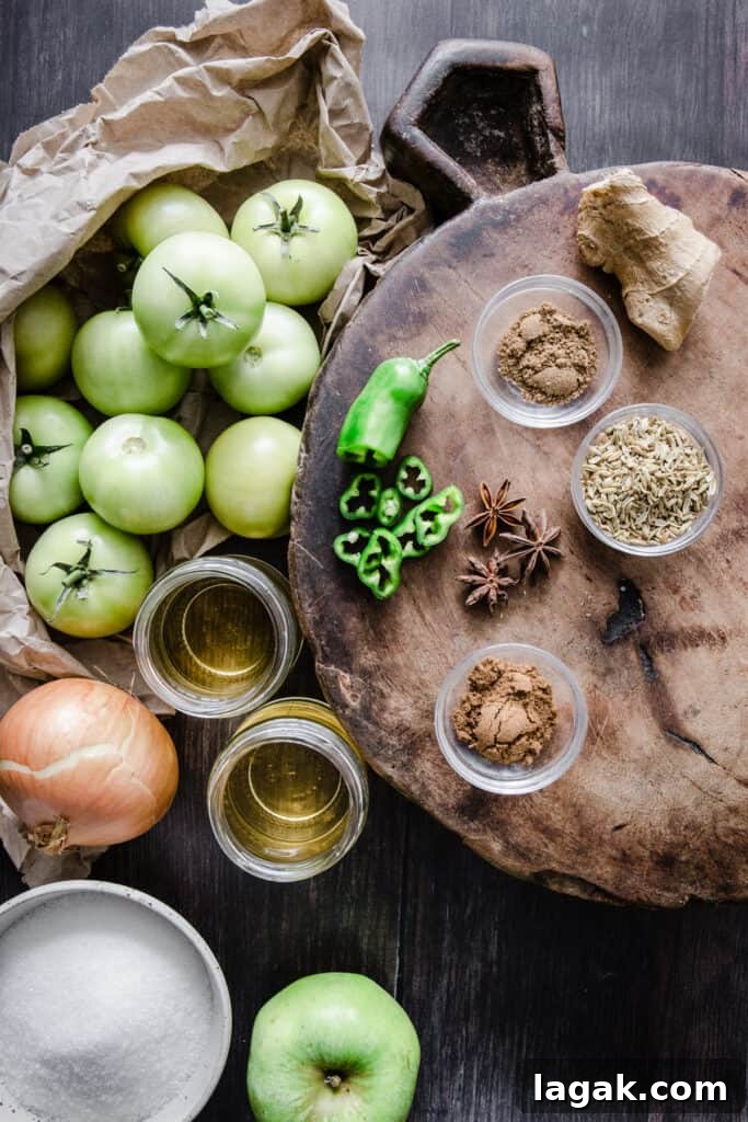 Homemade Green Tomato Ketchup Recipe: Tangy, Fresh & Preservative-Free 4 Ingredients for ketchup on a wooden board