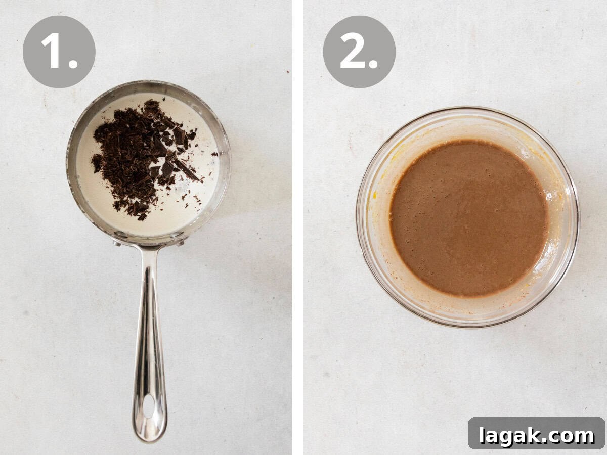 Silky Dark Chocolate Pot de Crème Recipe 5 steps to melt the chocolate and temper the egg yolks.