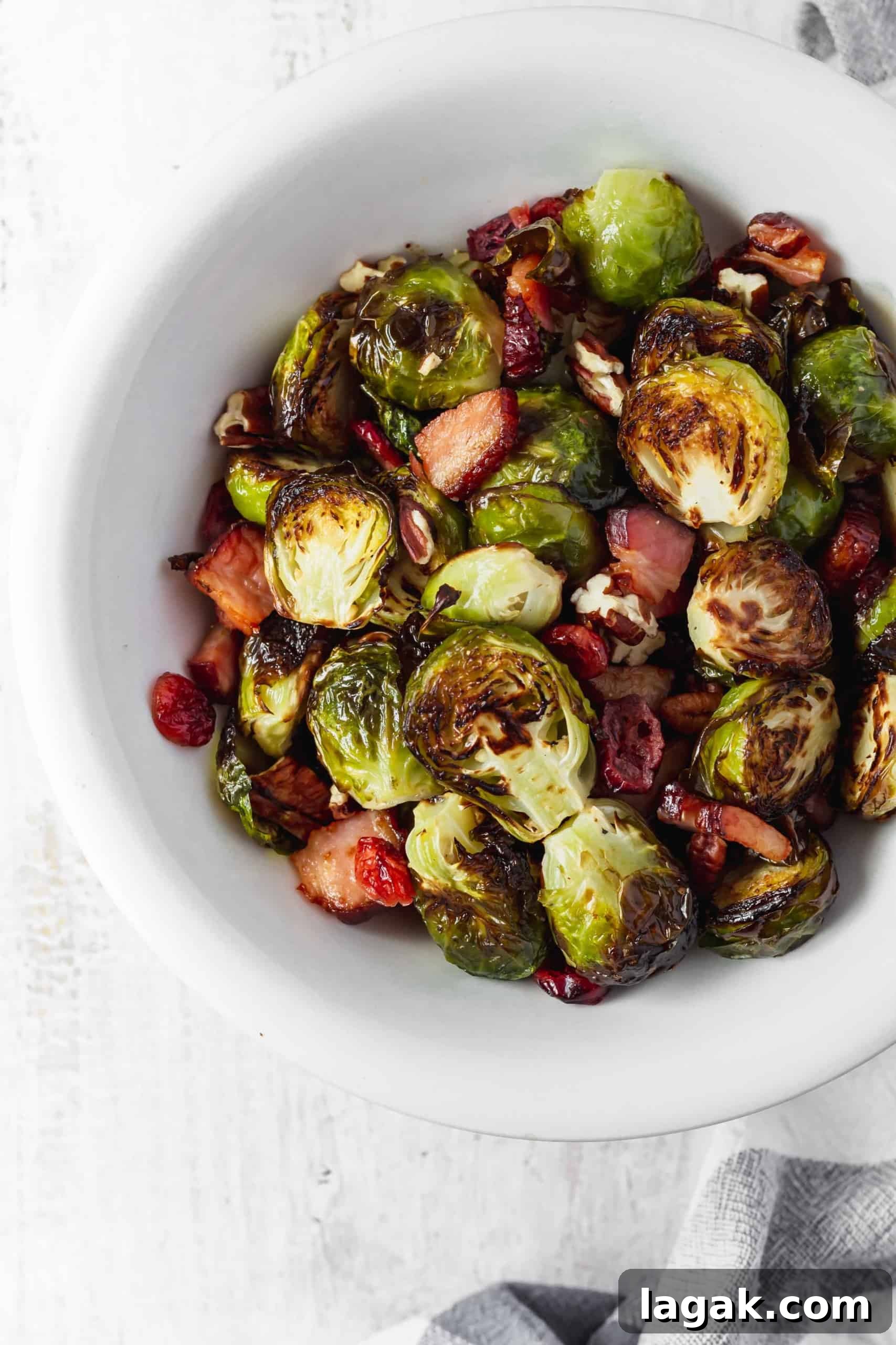 Roasted Brussels sprouts with bacon, cranberries, and pecans
