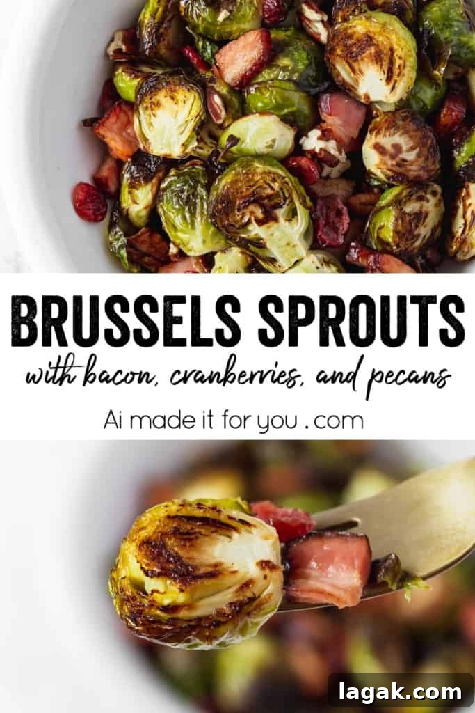 Plated roasted Brussels sprouts with bacon, cranberries, and pecans