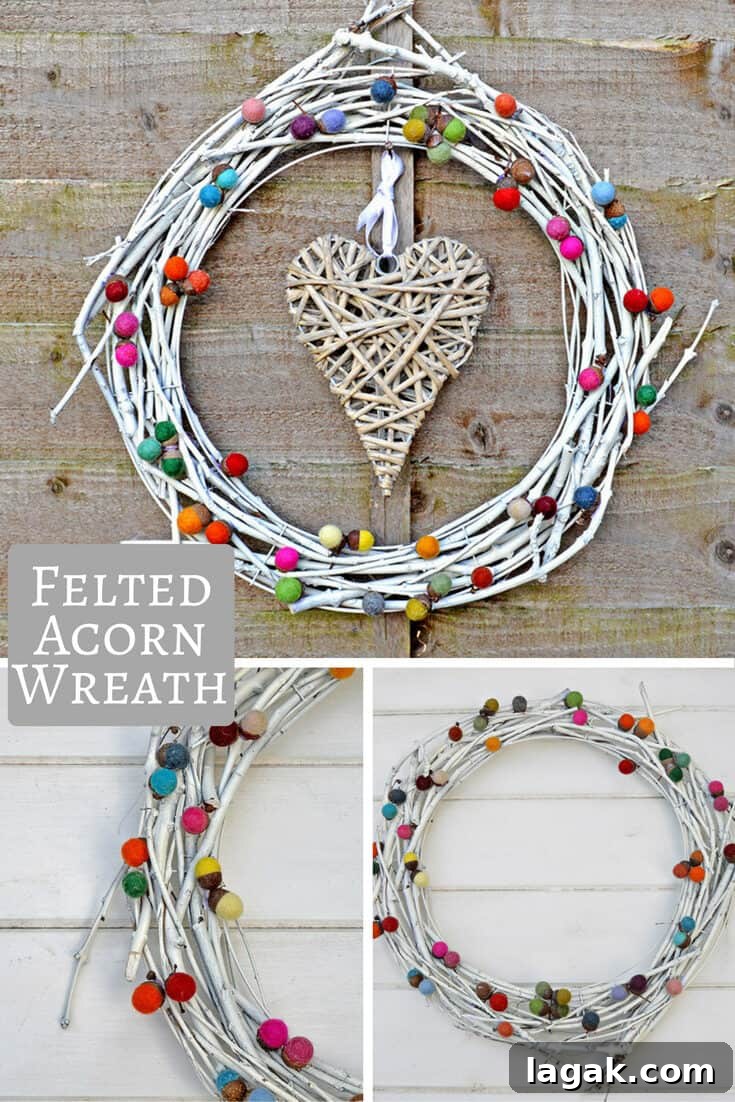 Colourful Felted Acorn Wreath