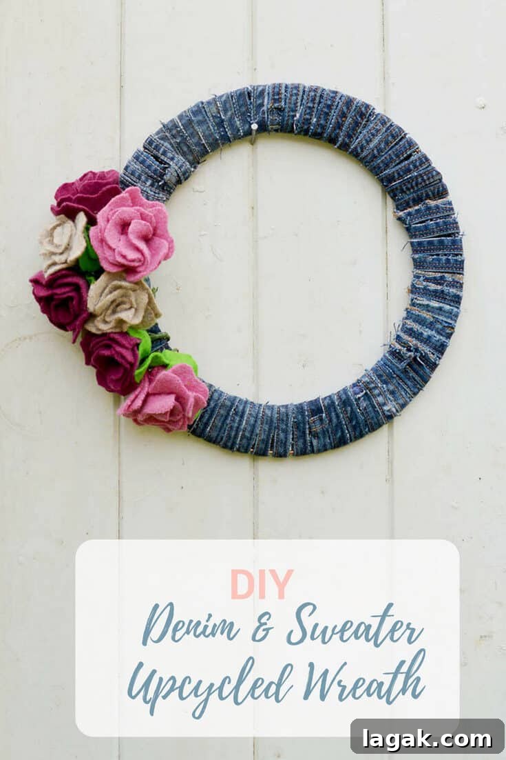 Denim Wreath With Felt Roses