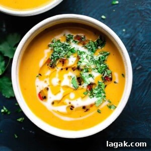 Sweet potato coconut soup with fresh cilantro.
