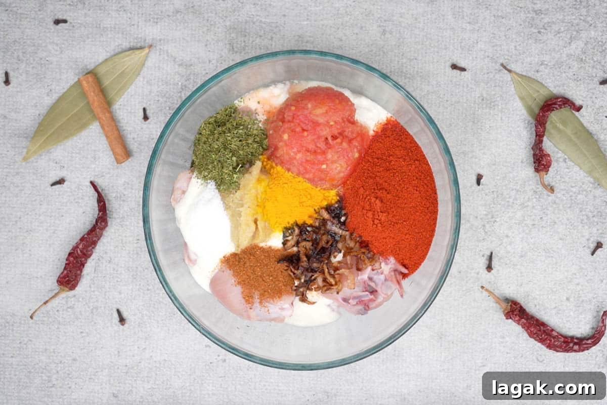 Chicken Angara Recipe: Spicy Grilled Chicken with Smoky Sauce 4 marination ingredients added to a bowl.
