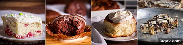 Cozy Winter Dinner Menu: 7 Comforting Recipes for Cold Nights 4 Recommended Baking Recipes: Lemon Berry Snack Cake, Chocolate Muffins, Homemade Cinnamon Rolls, and Chocolate Fruit and Nut Shortbread Cookies.