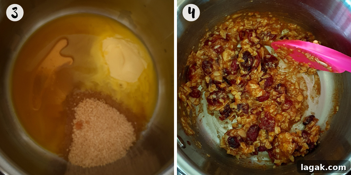 making vegan florentine mixture in a saucepan