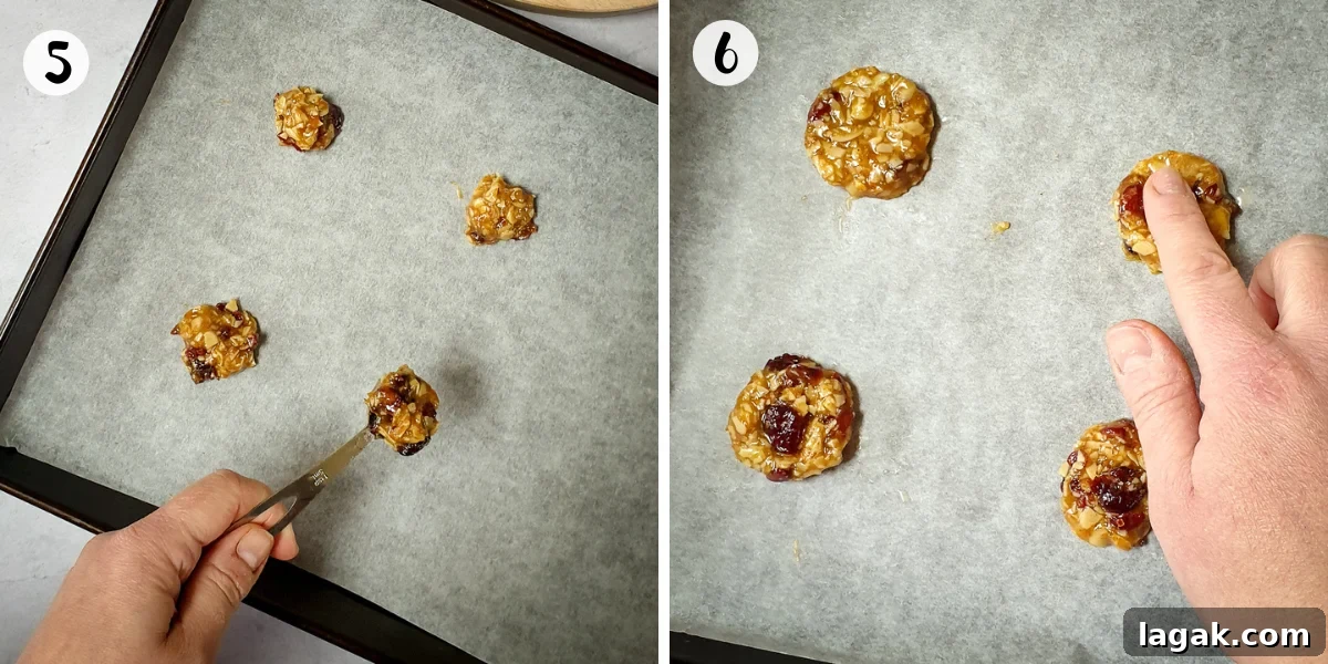 shaping vegan florentines on a baking tray