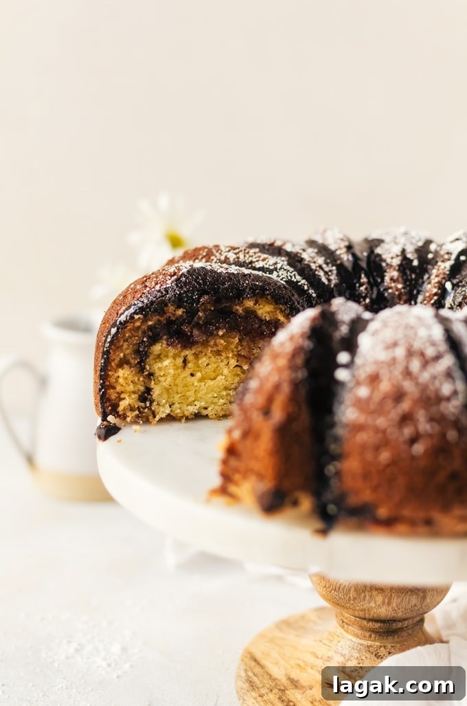 A raspberry chocolate coffee cake with a surprise jam filling