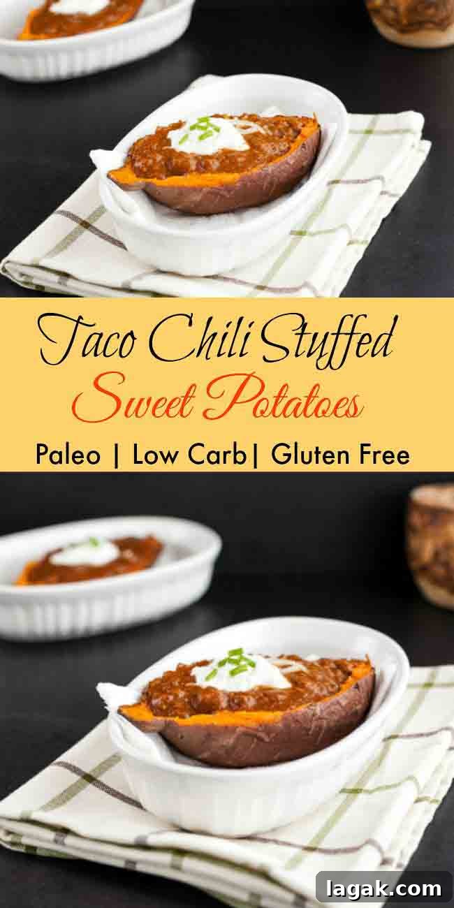 Taco Chili Stuffed Sweet Potatoes Recipe for Flavor-Packed Dinner 8 Taco Chili Stuffed Sweet Potatoes. grain free, paleo, low carb