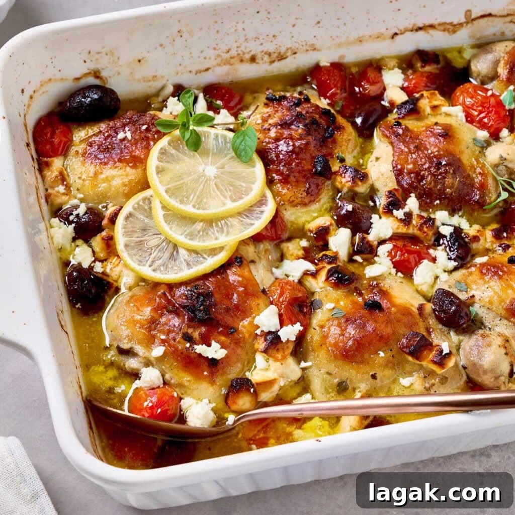 14 Romantic Valentine's Day Recipes to Make at Home 8 A baking pan filled with golden brown baked chicken, tomatoes, olives and feta cheese in a baking dish