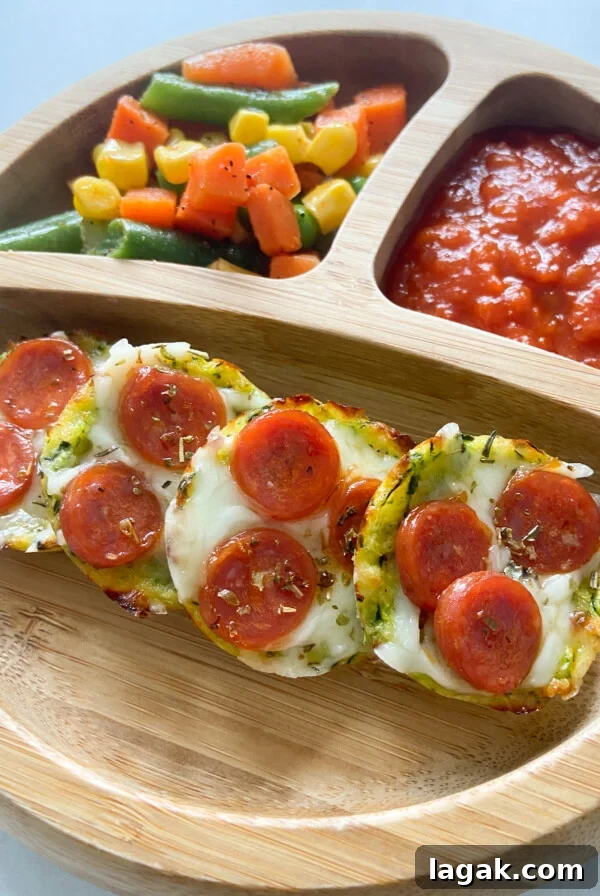 Crispy Chicken Nuggets with Veggie Dip and Hidden Veggies 12 Mini zucchini pizza bites served with mixed veggies and marinara sauce